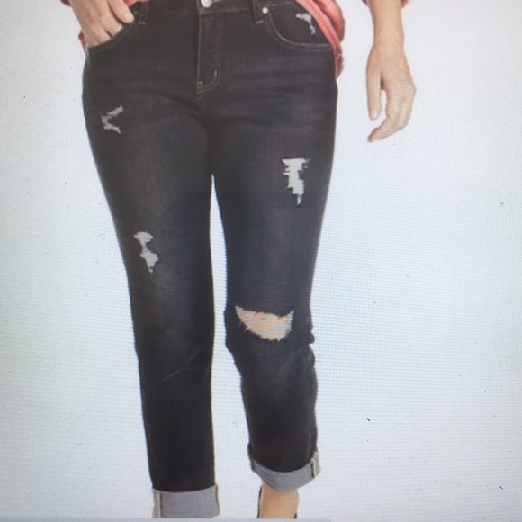 New! Jag Jeans Girlfriend Gray Distressed Mid Rise Stretch Jeans size 14 - Picture 3 of 13